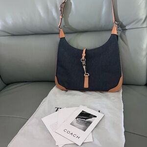 Coach Denim and Tan Leather Y2K Hampton Shoulder Bag